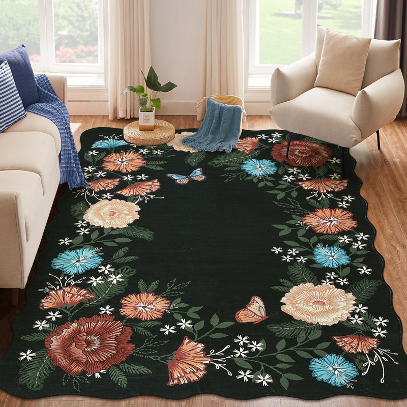 Floarl Machine Washable Rug with Rubber Backing for Living Room Modern Non-Slip Dining Room Rug Easy-Cleaning Floor Carpet for Bedroom Dorm Playroom