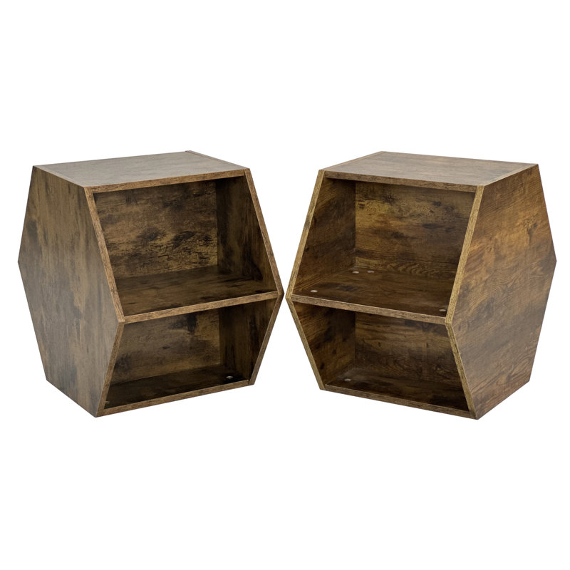 2 pièces, table de chevet hexagonale, bois antique de 48,29 po, intérieur spacieux, utilisation polyvalente, table de chevet facile à assembler avec style, 48,29 po, sections de rangement plus spacieuses, options de placement, assemblage