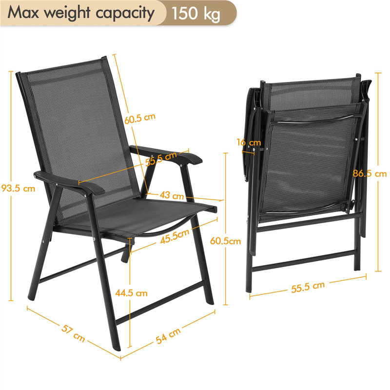 Folding Patio Dining Armchair, Black, 4