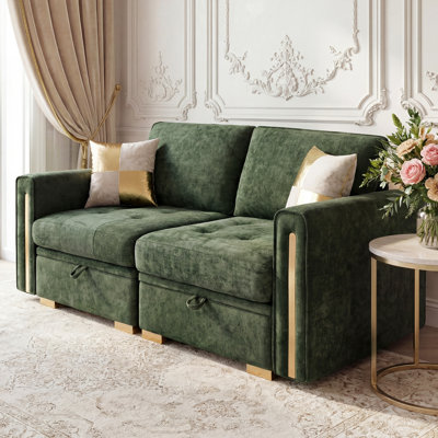 2-Piece Modular Sectional Sofa with Under-Seat Storage, Luxury Chenille Loveseat with Gold Legs and Accent