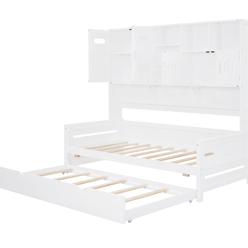 Lit de jour simple moderne avec lit gigogne et armoire, finition blanche - pratique intégrée en bois chic