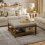 Repose-pieds cocktail carré en bois massif l 32 po avec tablette de rangement en lin-414907689-414907691
