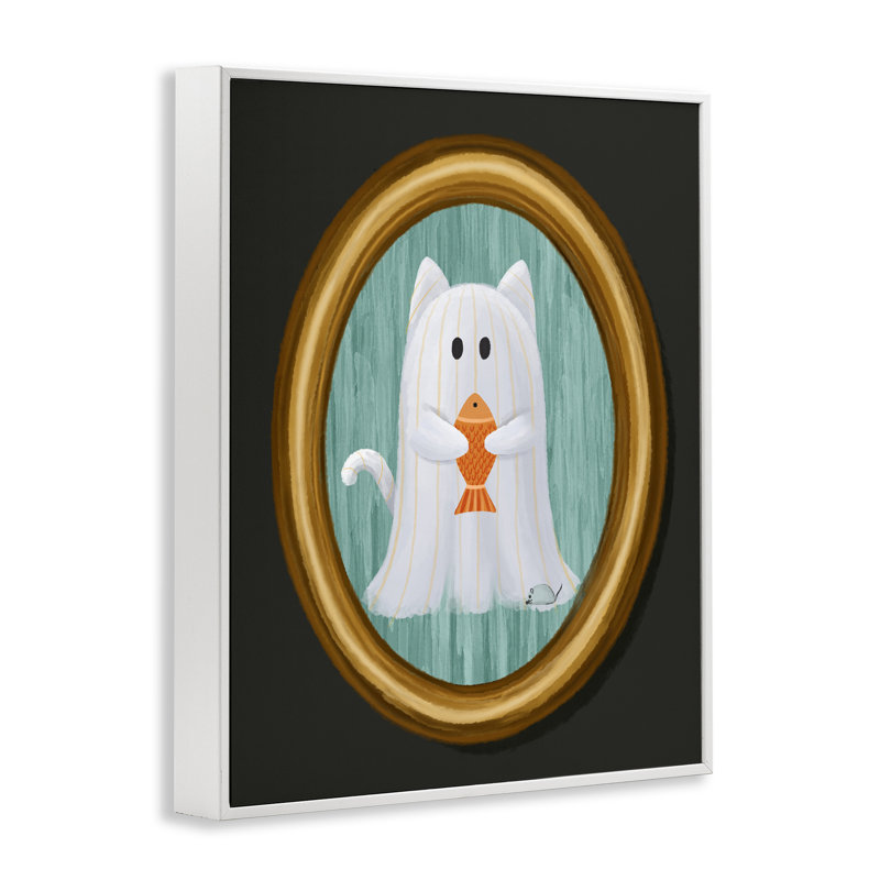 Ghost Cat avec poisson, estampe numérique, design par Jennifer Stith, H 30 po x l 24 po