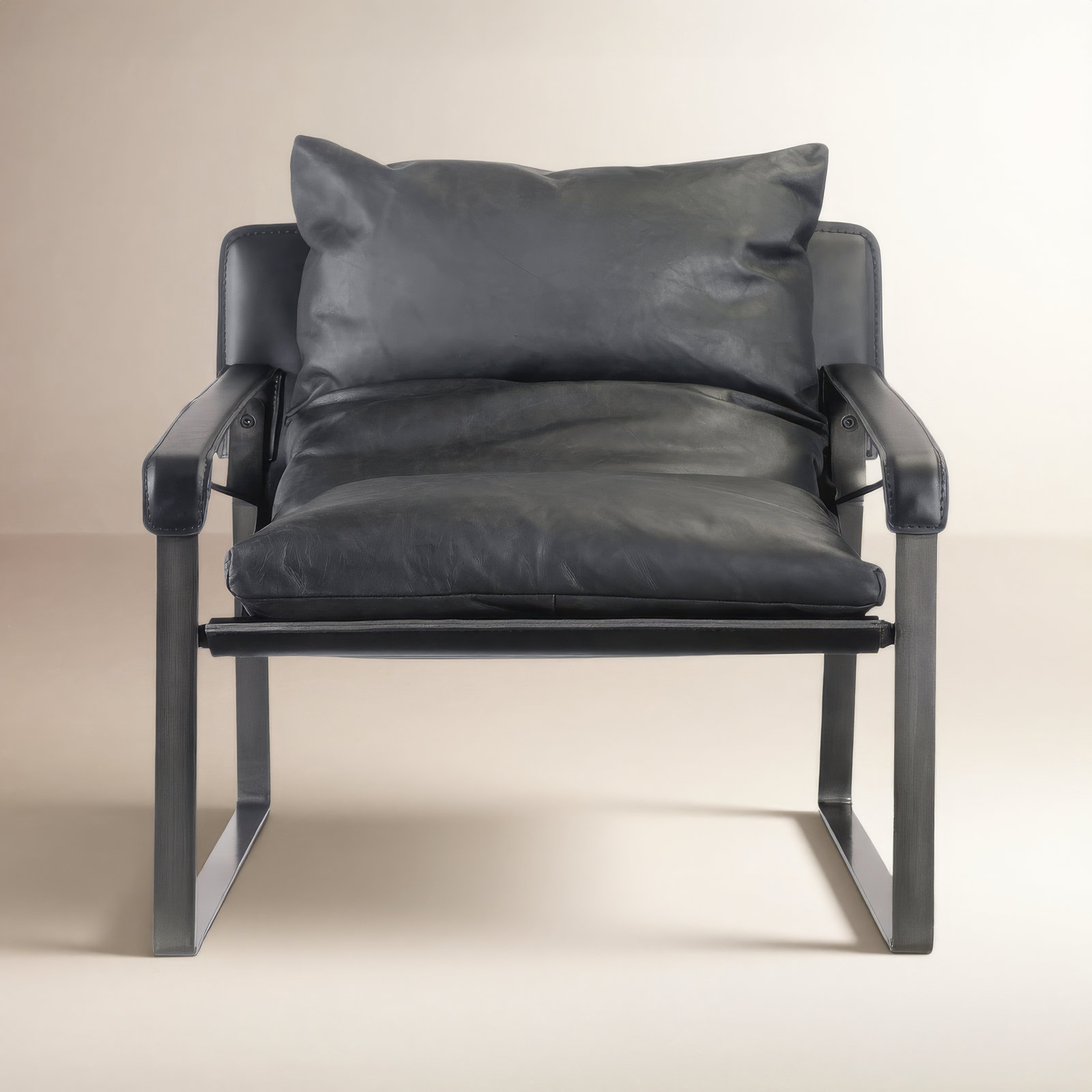 Hadler Genuine Leather Lounge Chair, Black Genuine Leather