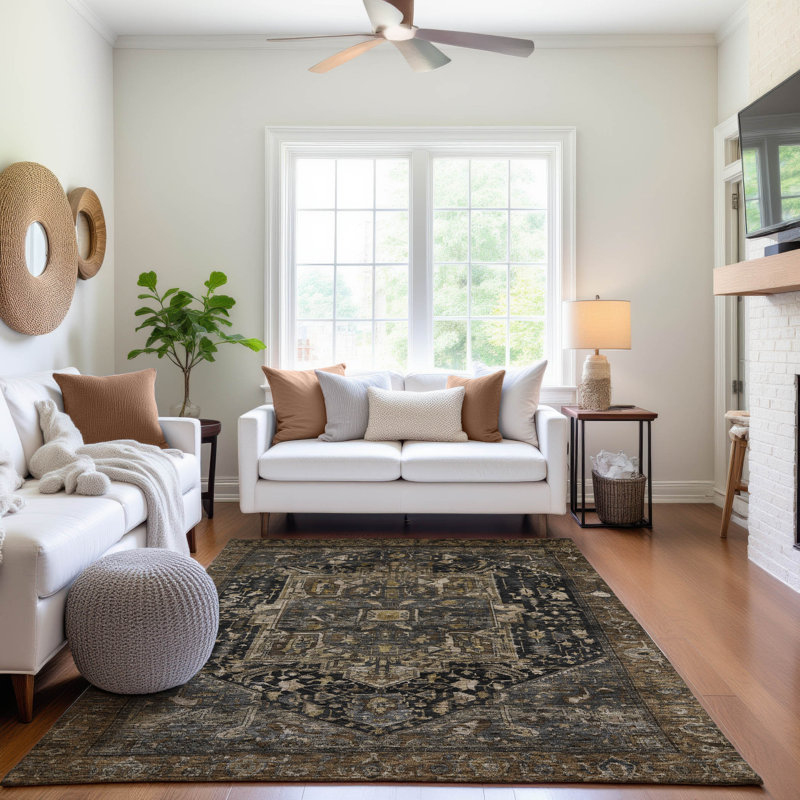 Premium Machine Washable Larock AMF1240 Medallion Rug, Rectangle 3' x 5'