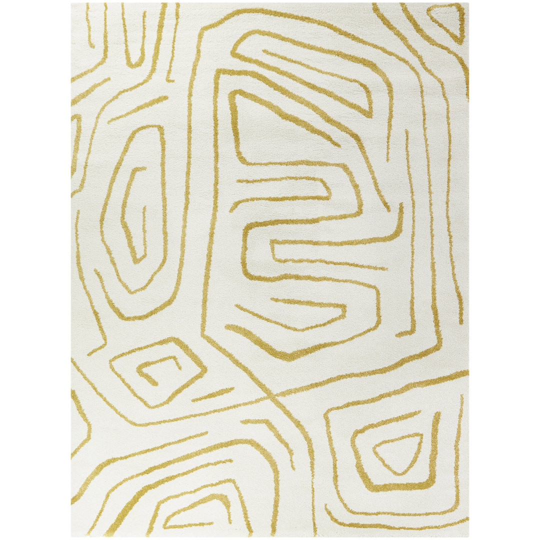 Arlington Abstract Cream/Gold Area Rug Mercury Row® Rug 