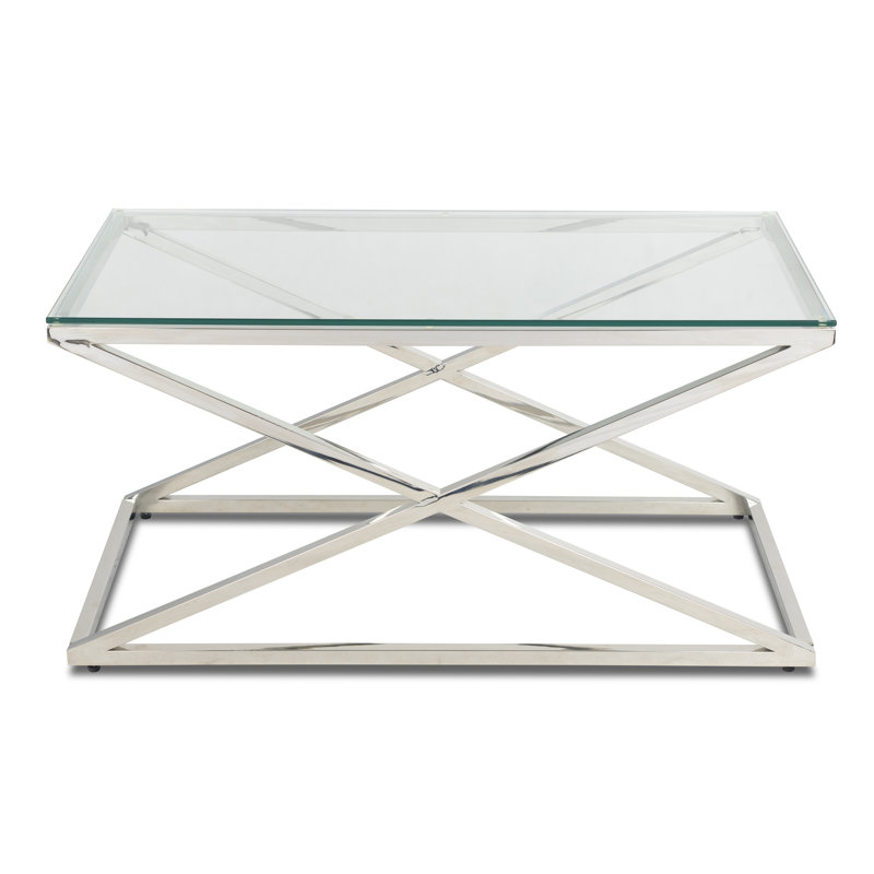 Demetrius Cross Legs Coffee Table, Transparent, 43 H x 50 W x 90 L