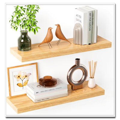 24 Inch Rustic Farmhouse Floating Wall Shelves Raw Wood Solid Pine Shelf With Natural Grain For Living Room Bedroom Kitchen Wall Storage