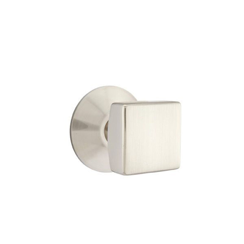 Ensemble de faux boutons Emtek avec rosette moderne et bouton carré, Nickel satiné