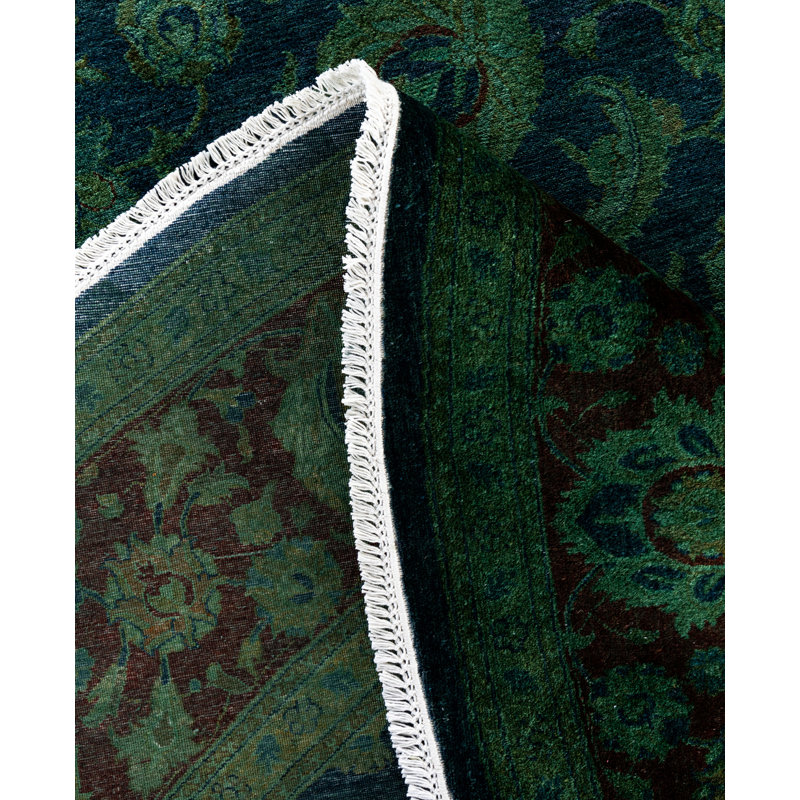 Tapis vert en laine noué à la main Cribb 8 pi 1 po x 8 pi 1 po