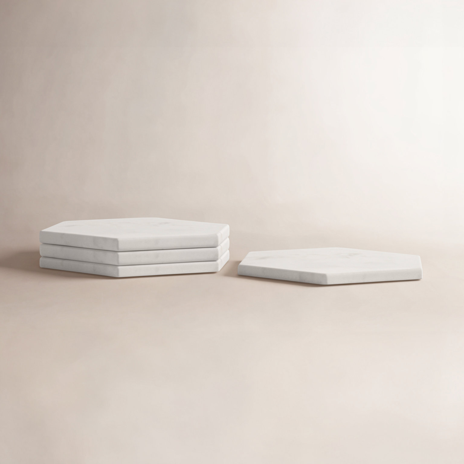 Delray White Marble Hexagon Coaster Set