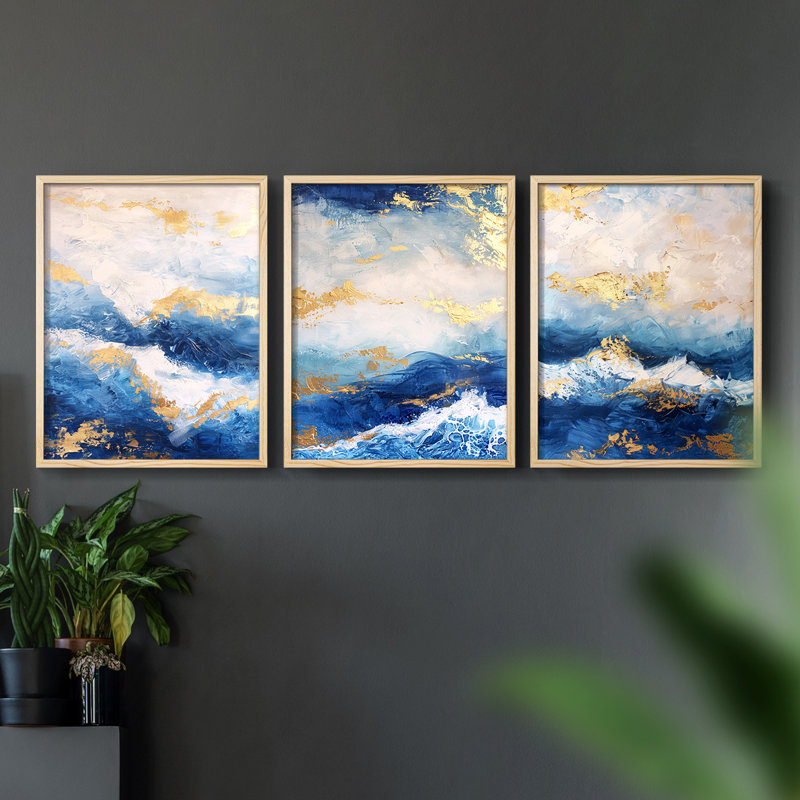 Abstract  Series  CXXXVI  -Set Of 3 Framed Giclee Prints -Ready to Hang, Natural Framed, 10" H x 8" W