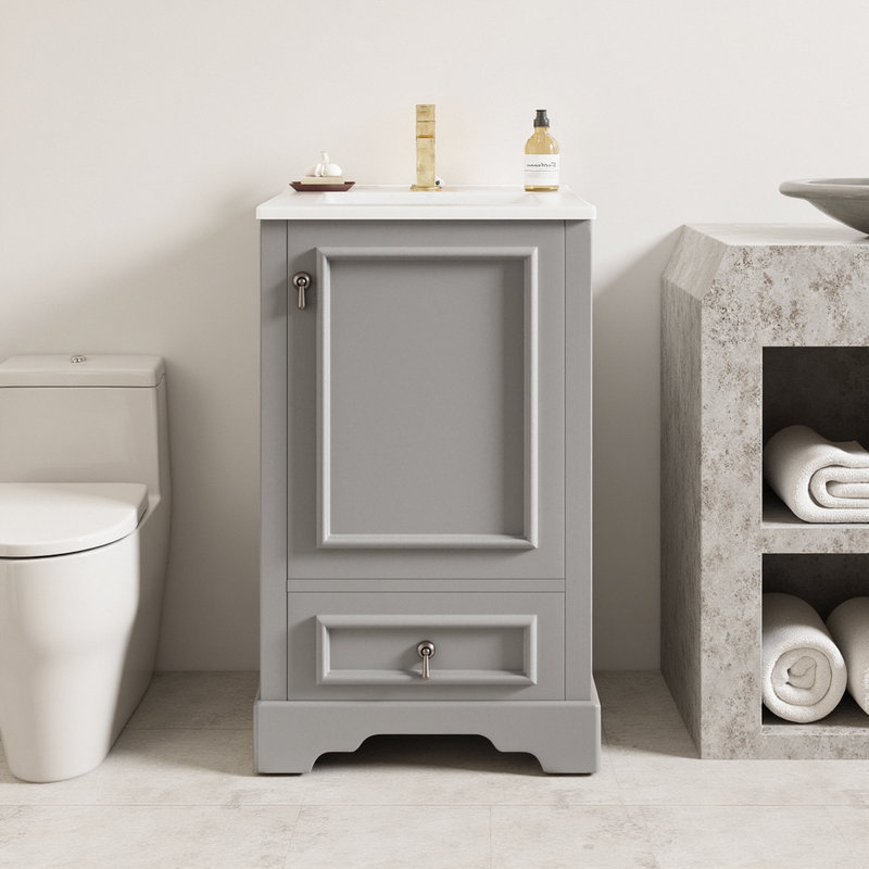 Meuble-lavabo compact 20 po avec rangement intelligent, Gris