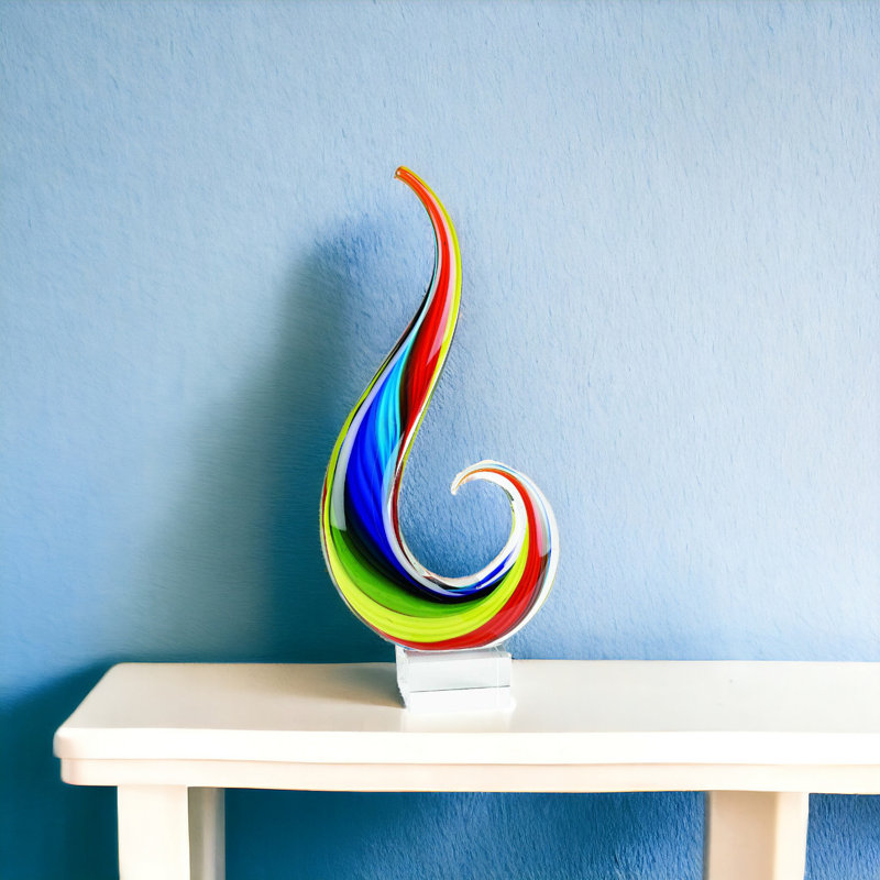 Costillo Blue and Red Murano Glass A Modern Abstract Tabletop Sculpture, 16.5" H x 3" W x 2.5" D