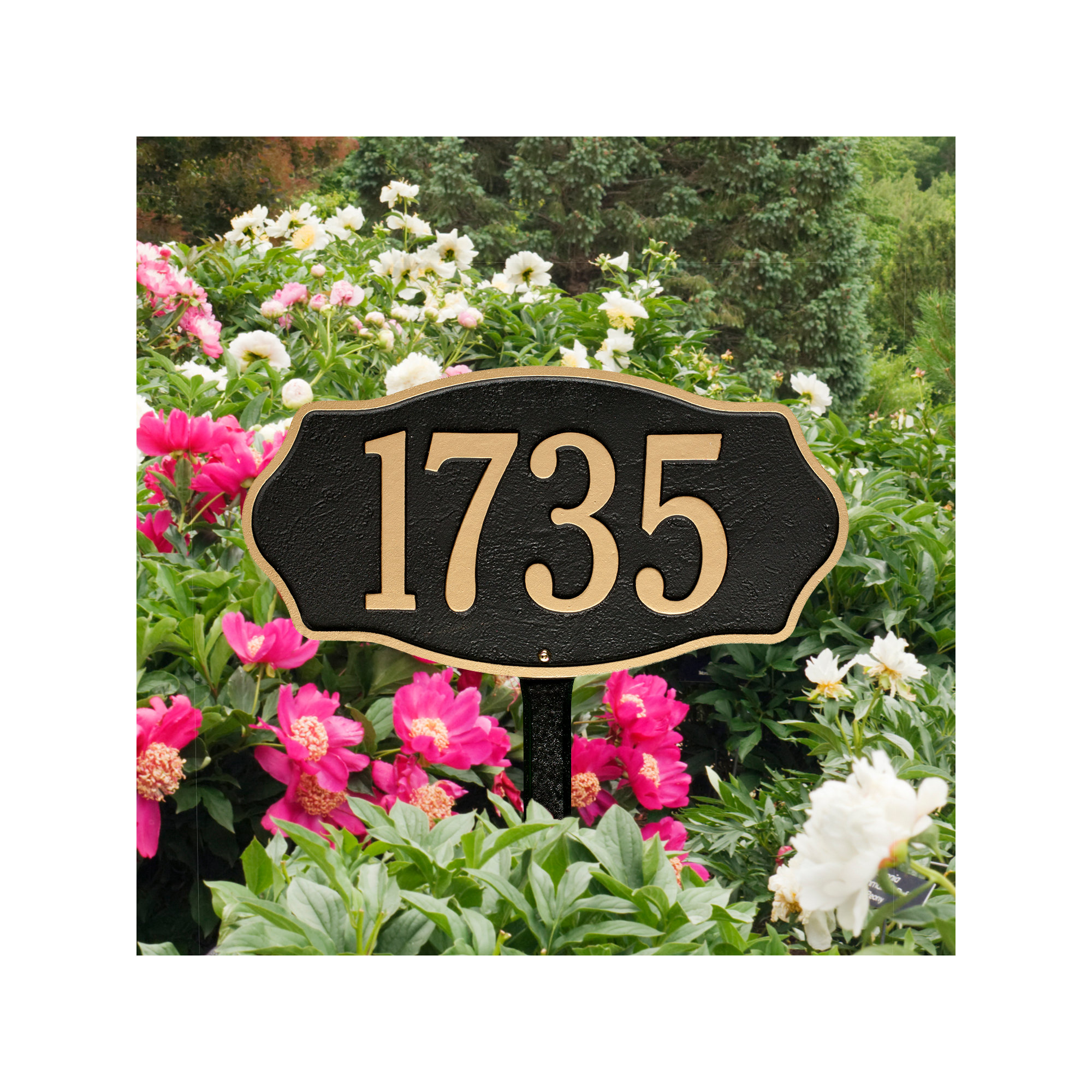 Hampshire 1-Line Lawn Address Sign, Yes, Black/Gold