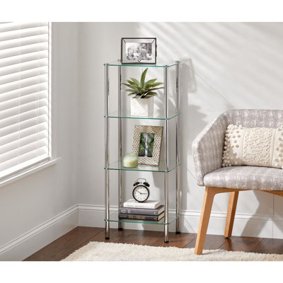 Mdesign Bathroom Floor Storage Tower Unit, 4 Tier - Chrome/Clear