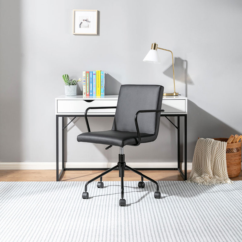 Logan Black Faux Leather Swivel Desk Chair with Metal Base