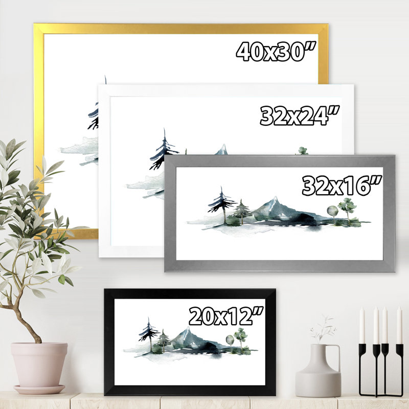 «Minimalistic Winter Mountains and Fir Forest II», peinture sur toile encadrée, H 12 po x l 20 po x p 1 po