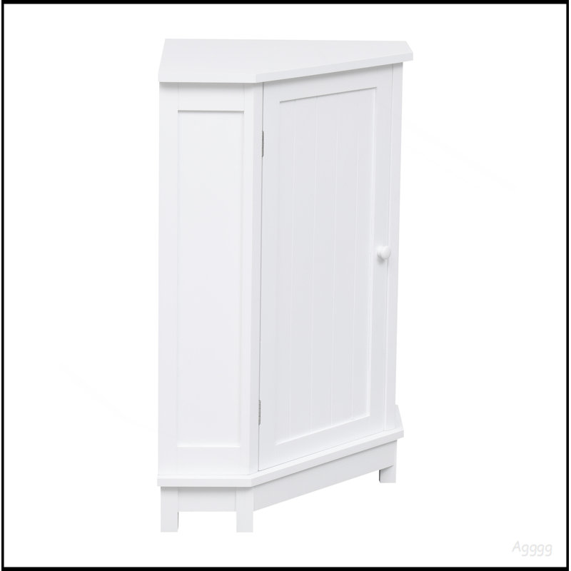 White Bathroom Cabinet Triangle Corner Storage Cabinet With Adjustable Shelf Modern Style MDF Board, White