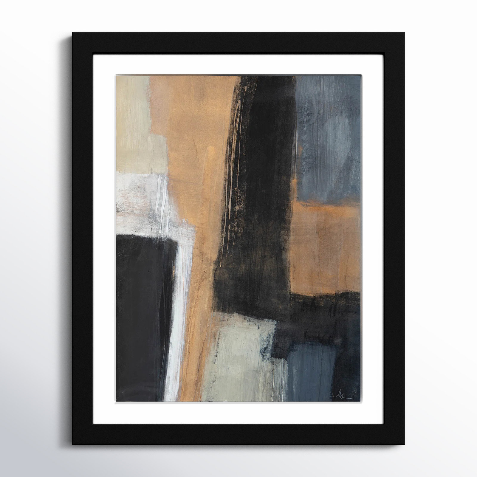 Calderon "Metallic Slate I" Print, Black Cube Frame Matted, 55" H x 39" W x 1.25" D  