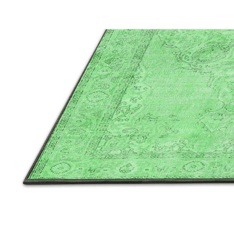 Tapis oriental vert en laine / polyester 7 pi x 9 pi fabriqué à la machine Oriental