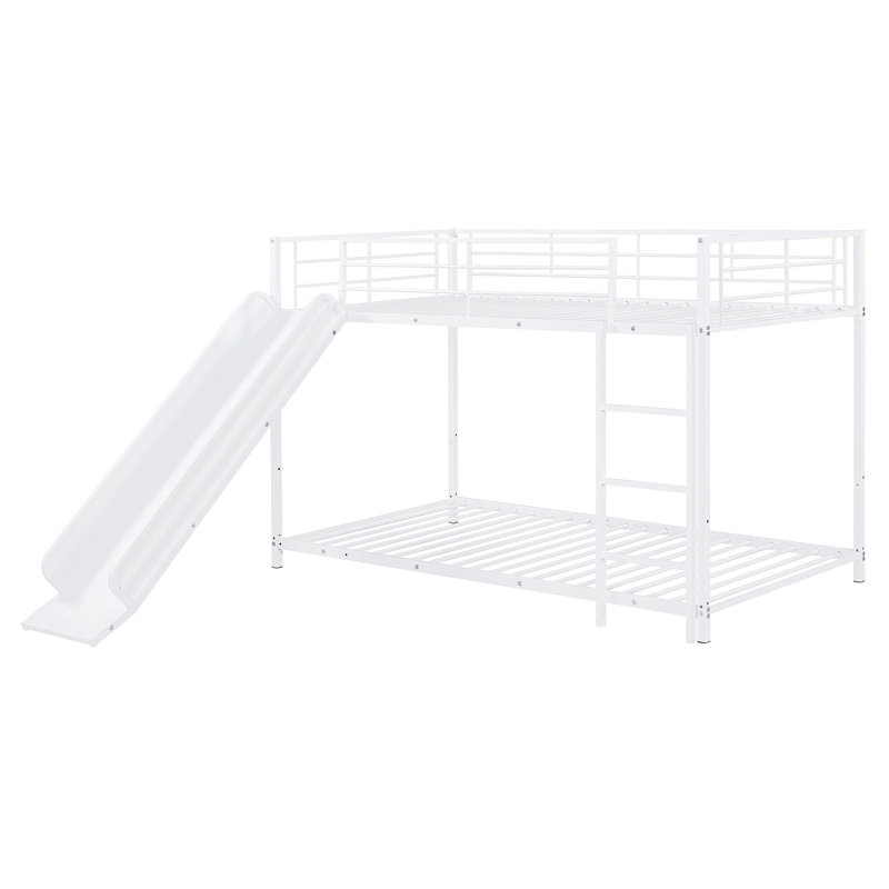 Metal Bunk Bed with Slide and Guardrails, Twin Over Twin, White