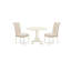 L'ensemble de 3 tables de salle à manger modernes comprend une table ronde en bois avec Dropleaf et 2 chaises de salle à manger Parson en tissu beige clair, 42 x 42 pouces, blanc lin-1577809598-1577809599-1577817842