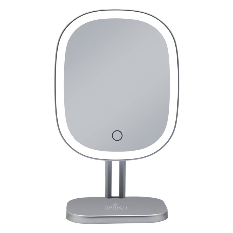 Miroir de maquillage tactile avec lumière DEL et base amovible, système d'alimentation double, capteur tactile, Argent