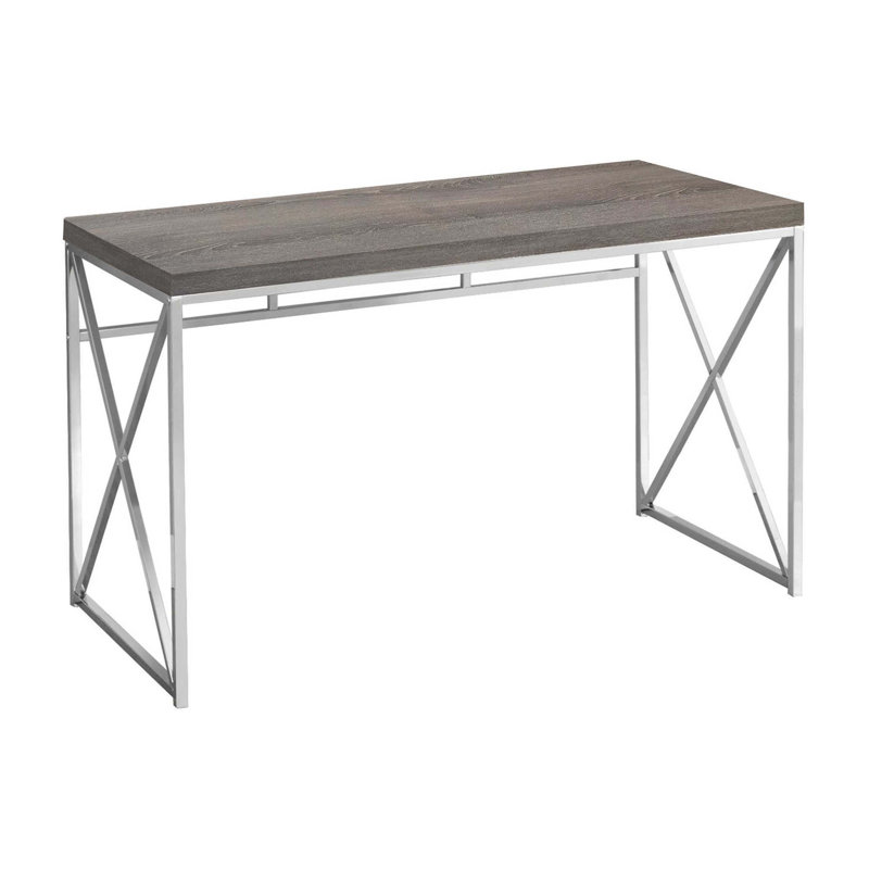Bureau d'ordinateur moderne en stratifié avec base en métal chromé, parfait pour le bureau à domicile et les petits espaces