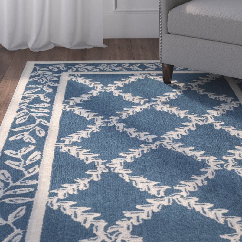 Jonsson Hand Hooked Wool Pile Geometric Rug, Rectangle 5'3" x 8'3"