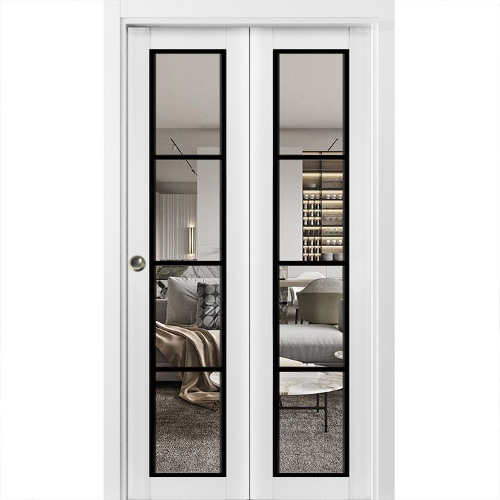 Porte pliante à panneaux en bois, Satin blanc, 36 po x 84 po