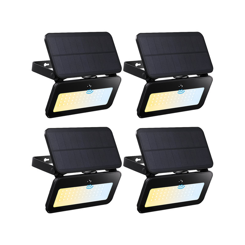 3Cct Solar Flood Lights With Motion Sensor, Dimmable, Adjustable Head, Ip65 Waterproof, Black