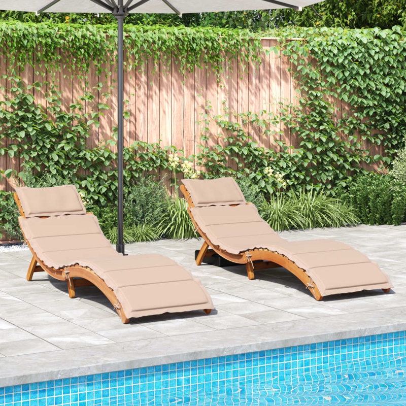 Toddrick Outdoor Wood Chaise Lounge , Cushion Included, Beige