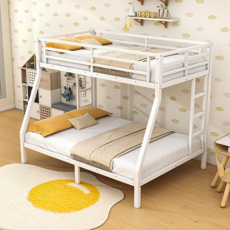 Metal Bunk Bed With Slats, White, Extra-Long Twin Over Queen