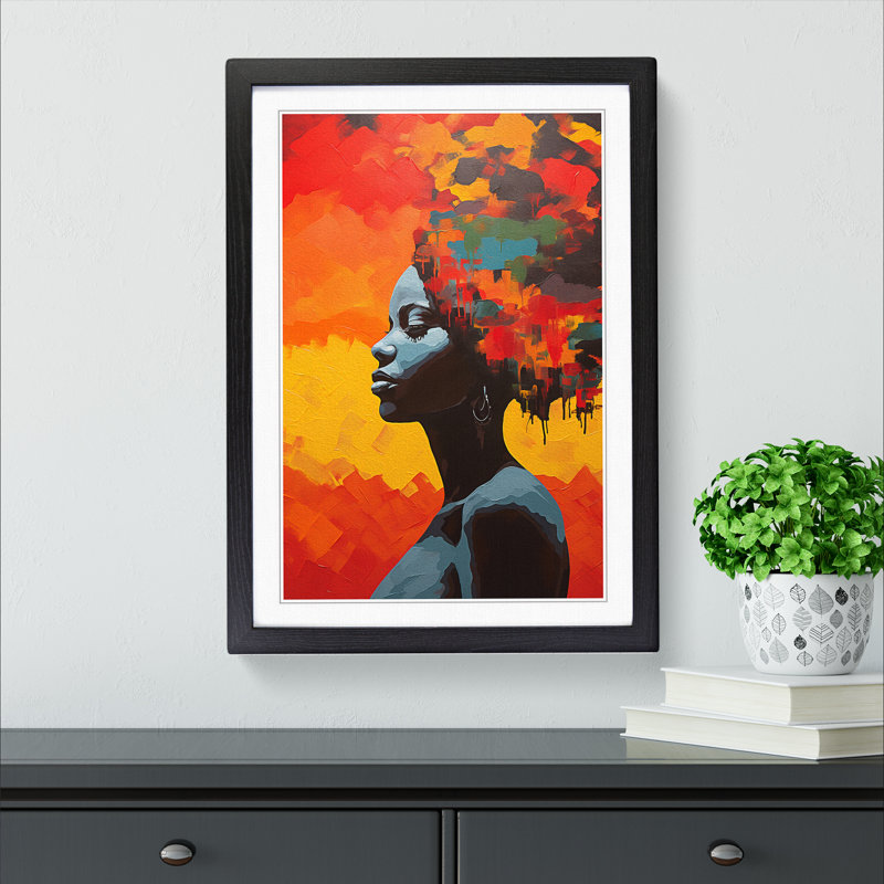 XYZ-FRM-V1223-1764 African Woman Colour Field - Single Picture Frame Print on Wood, 46cm H x 34cm W x 2cm D, Black