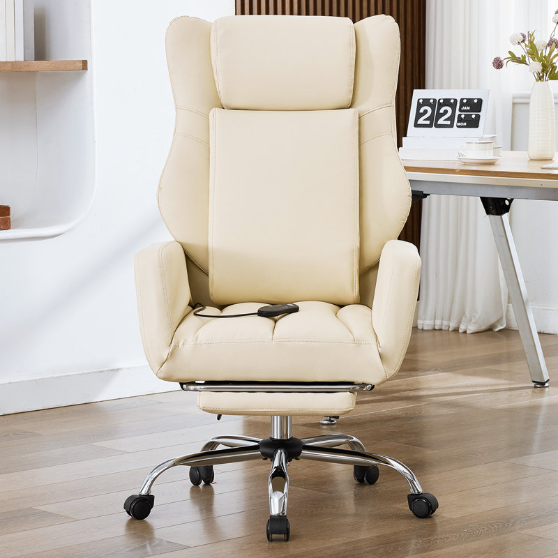 Seaberg Ergonomic PU Leather Office Chair with 3D Kneading Massage, Adjustable Backrest (90°-135°), Folding Armrest, Telescopic Footrest, 360° Swivel & Silent Wheels - Comfort Desk Chair for Work/Gaming/Nap