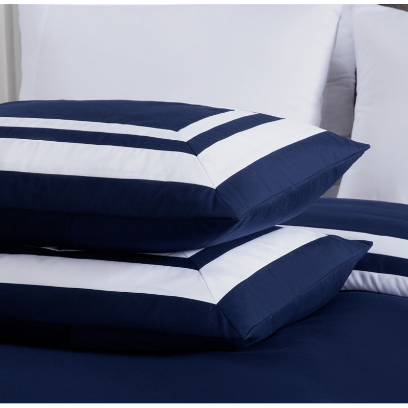 7-Piece Hotel Style Bed in a Bag Comforter Set with Sheets, Queen Comforter + 6 Additional Pieces, Navy/White