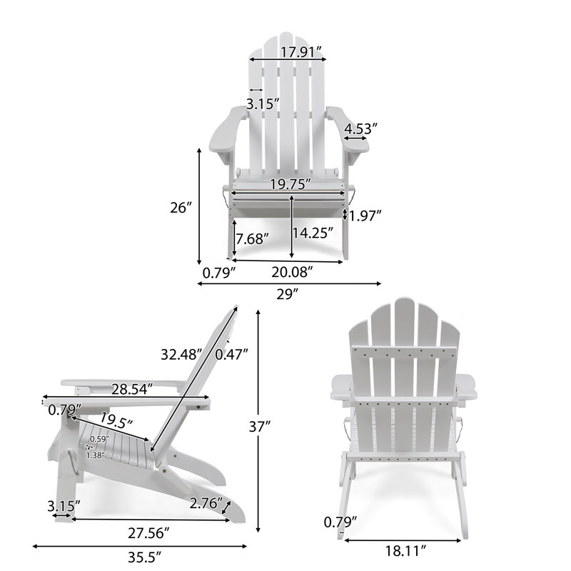 Lilwenn Foldable Outdoor Adirondack Chair, White