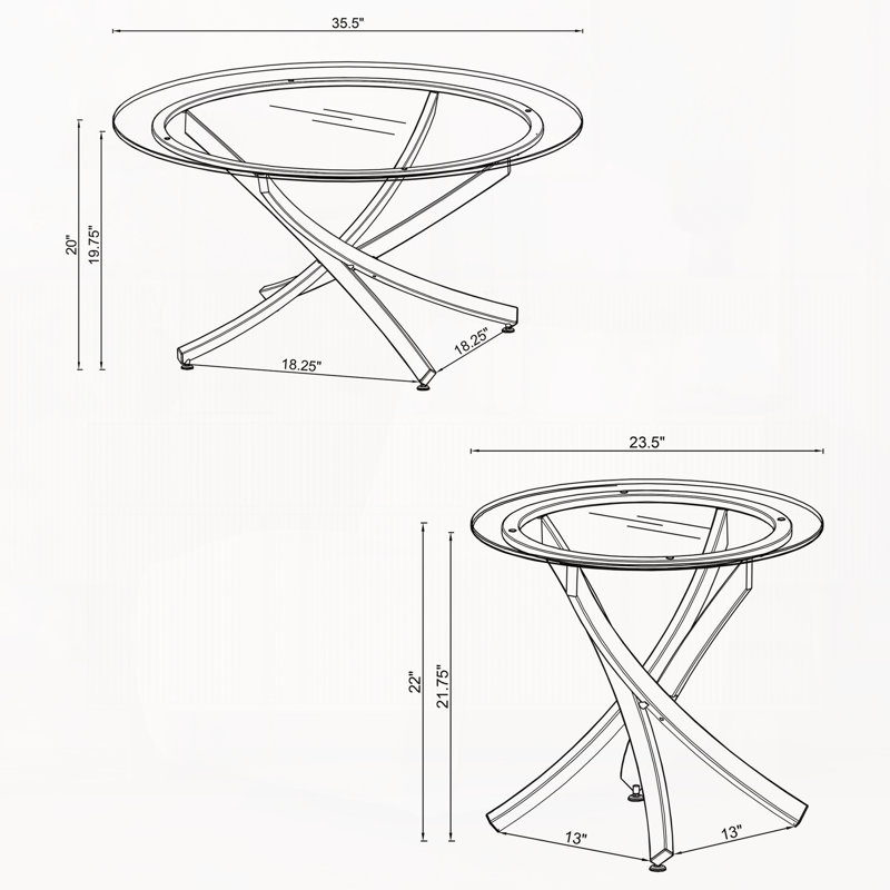 Ensemble de table basse et de table de bout chromée 2 pièces, Chrome