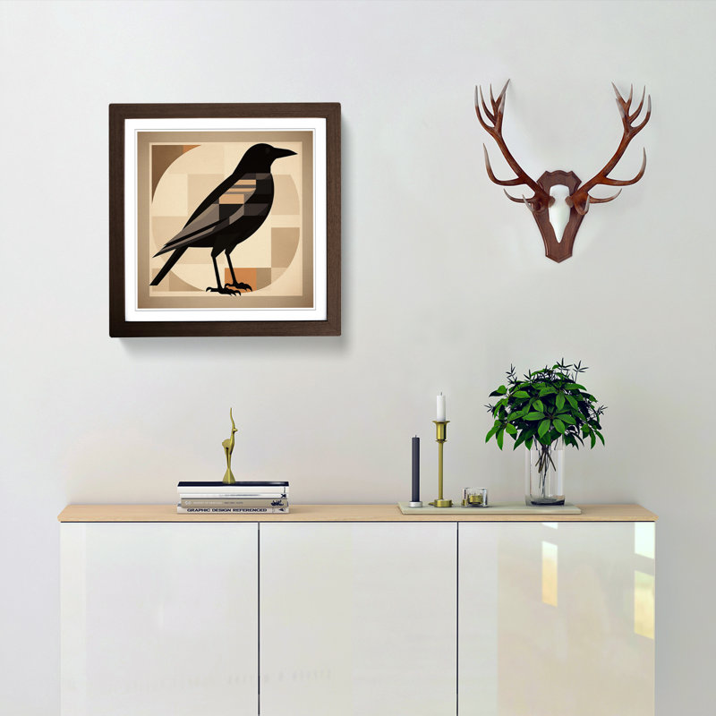 Crow Mid Century - Framed Print, Walnut