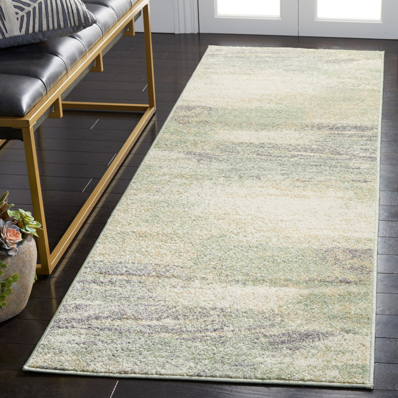 Algonquin Performance Abstract Rug, Runner 2'6" x 18', Ivory/Green