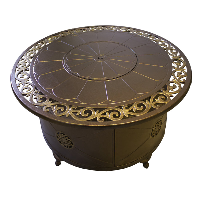 Round Hammered Bronze Cast Aluminum Gas Fire Pit Table