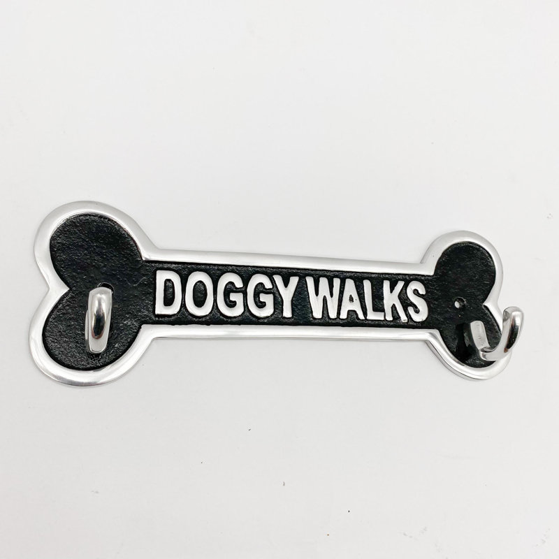 Aadm Cast Iron Doggy Walks Wall Sign with Hooks | Functional Decorative Metal Storage for Leads, Keys or Accessories