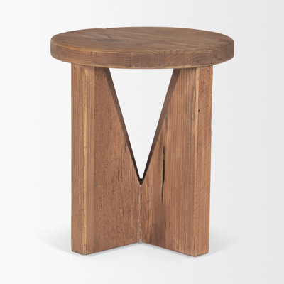 Julyn Round Natural Brown Wood w/ Angled Legs Stool by Loon Peak