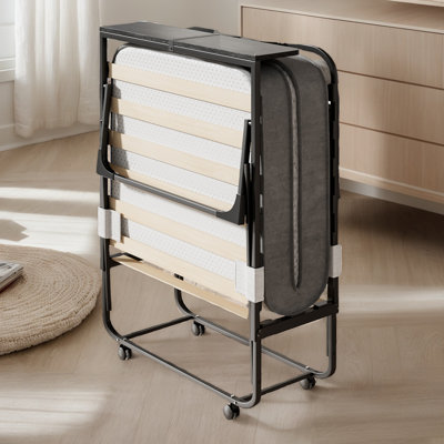 Balus Folding Bed With Mattress For Adults, Cot Size Rollaway Guest Bed With 5" Memory Foam Mattress & Solid Wood Slats, Twin Size Foldable Bed Fold Away Bed With Dustproof Bag & Baffle (upgrade)