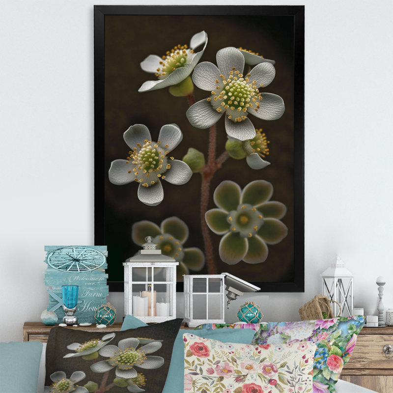 Décoration florale Diphallia gris sur fond noir III, Impression noire sur toile encadrée, H 20 po x l 12 po x P 1 po