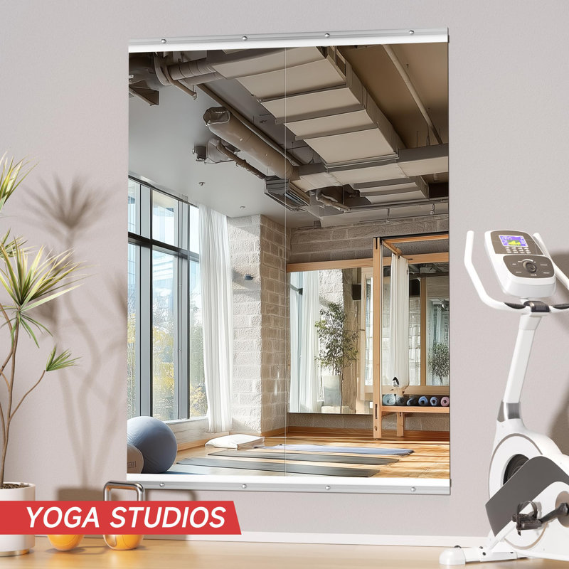 2PCS Full Length Rectangle Metal Wall Mirror Set Home Gym Mirror with Tempered Glasses, 55" x 21"