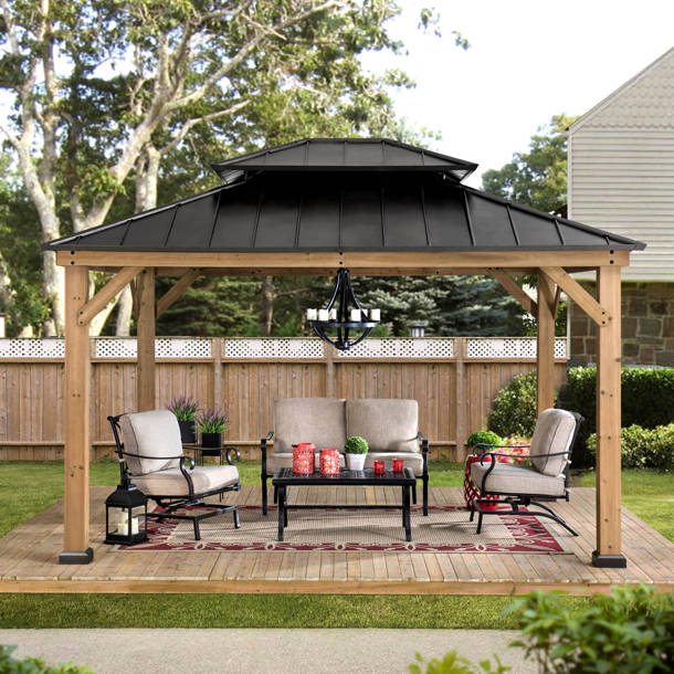 Sunjoy AutoCove 14x20 Metal Carport, Outdoor Living Pavilion, Gazebo ...