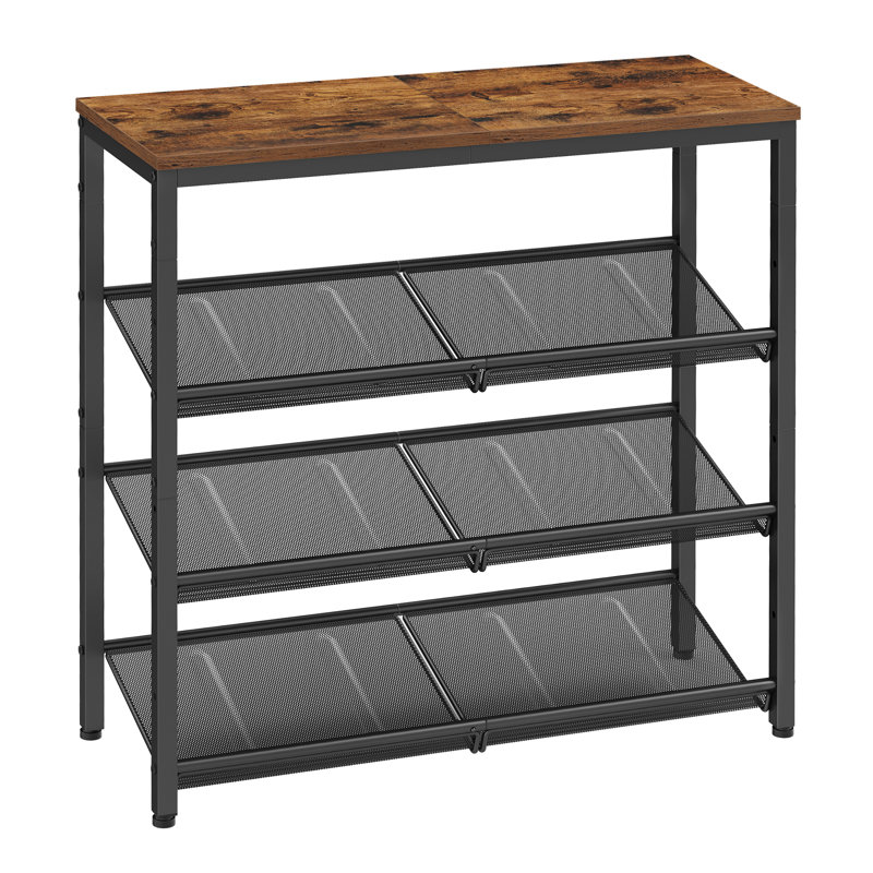 16 Pair Shoe Rack, Rustic Brown