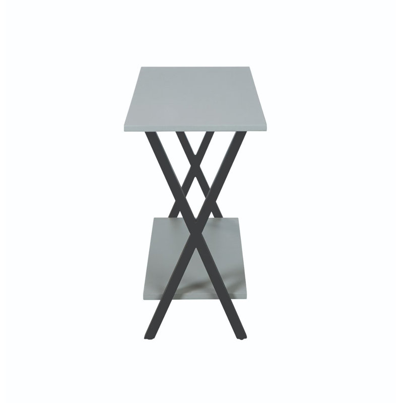 Table de bout Cornerstone avec revêtement en béton, l 31 po, conception étroite polyvalente pour le salon, convient aux téléviseurs de 32 po, avec base et tablette en acier thermolaqué, comprend des niveleurs de sol en nylon, gris